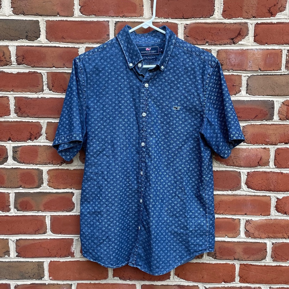 Vineyard Vines Blue Slim Fit Whale Collared Button Up Shirt